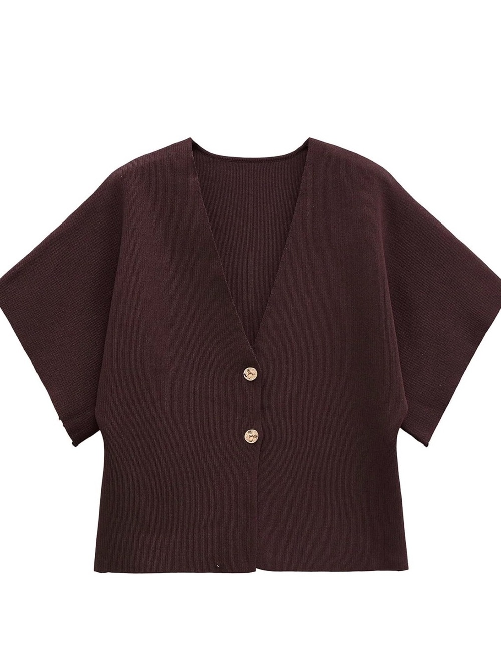 V-Neck Short Sleeve Knit Shirt - Dark Brown